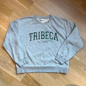 H&M Gray Crewneck Sweater with Green Print